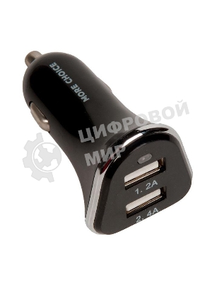 Автомобильная зарядка (от прикуривателя) 2USB 2.4A для Type-C More choice AC22a черный