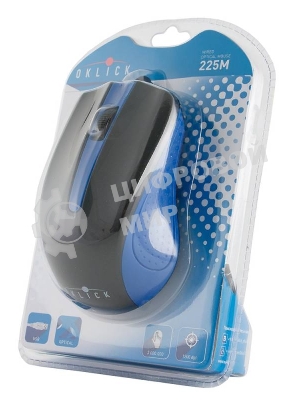Мышь проводная Oklick 225M черный/синий, 1200 dpi, USB, кнопки - 3
