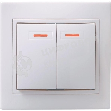 Выключатель 2-кл. СП КВАРТА с инд. 10А IP20 ВС10-2-1-КБ белый IEK EVK21-K01-10-DM
