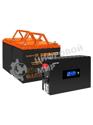 Комплект Источник бесперебойного питания EX295994RUS + батарея 80Aч EX285654RUS 2шт (инвертор, синус, для котла, PF=1, настенный) ExeGate IdealSine SR-1500.LCD.2SH  <1500VA/1500W, чистая синусоида, цветной LCD-дисплей, 2*Schuko, крепление настенное, Black> + батарея ExeGate HRL 12-80 (12В, 80Ач) 2шт