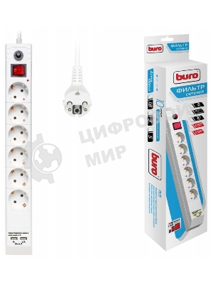 Сетевой фильтр Buro BU-SP1.8 USB 2A-W 1.8 м, 6 розеток, белый, коробка