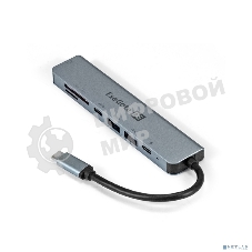 USB-концентратор ExeGate EX293983RUS DUB-21C/PD/CR/H (кабель-адаптер USB Type-C --> 2xUSB3.0 + Card Reader + PD 100W + HDMI 4K@60Hz, Plug&Play, серый)