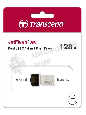 Флешка USB Transcend JetFlash 890S (TS128GJF890S), 128Gb, USB 3.1/Type-C, R/W 70/25, темно-серый