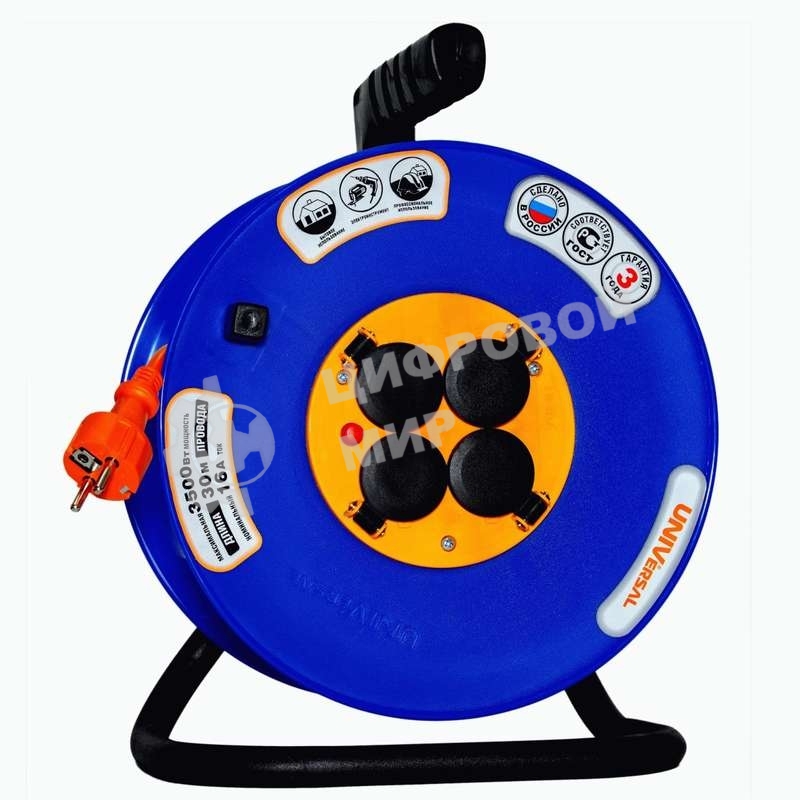 Удлинитель на катушке 4х30 м с заземл. 16А IP44 ВЕМ-250 термо ПВС 3х2.5 UNIVersal 9634207