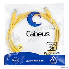 Патч-корд U/UTP, Cabeus PC-UTP-RJ45-Cat.5e-3m-YL-LSZH категория 5е, 2xRJ45/8p8c, неэкранированный, желтый, LSZH, 3м