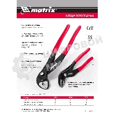 Переставные клещи Matrix 180 мм, кнопочный механизм, хром-ванадий, обливные рукоятки