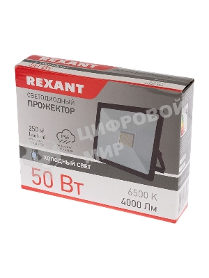 Прожектор светодиодный Rexant 50 Вт 200–260В IP65 4000 лм 6500 K холодный свет