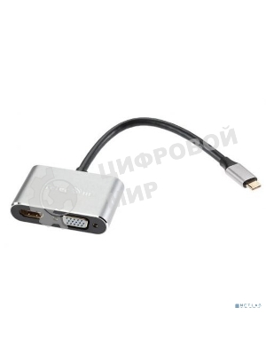 USB-концентратор USB3.1 TypeCm -->HDMI+USB3.0+PD+VGA Alum Grey 4K@30Hz, Telecom TUC055