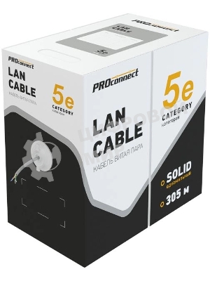 Кабель витая пара PROconnect U/UTP, cat.5e, PVC, 4PR, 24AWG, медный, внутренний, серый, 305 м