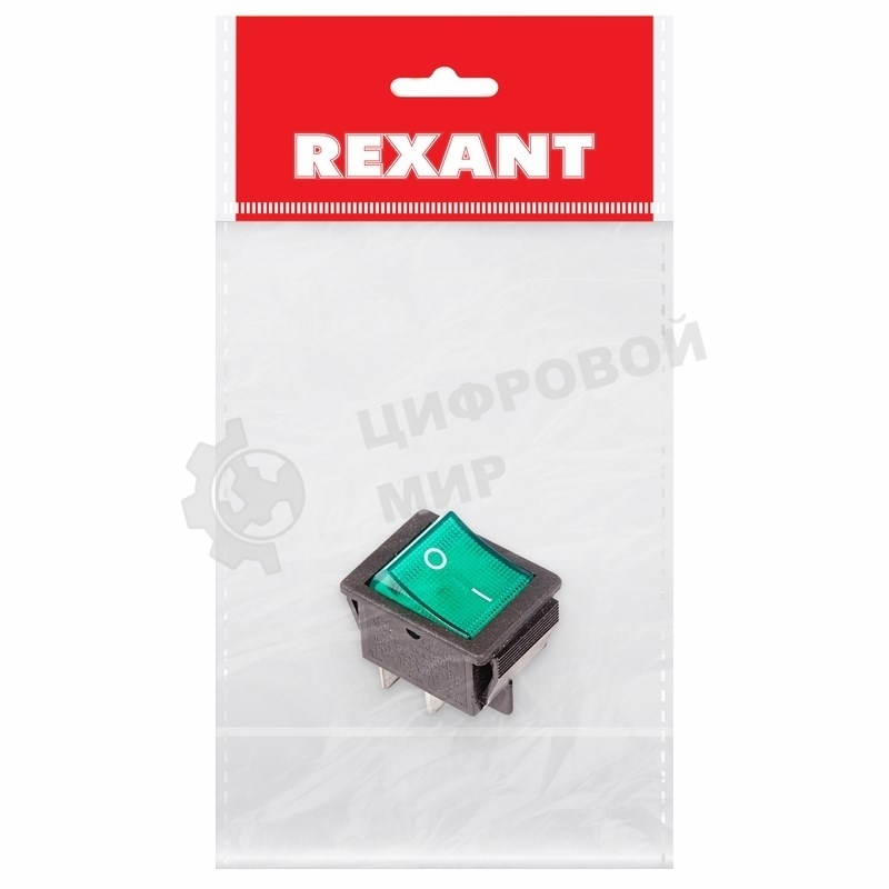 Выключатель клавишный Rexant 250V 16А (4с) ON-OFF зеленый с подсветкой (RWB-502, SC-767, IRS-201-1)
