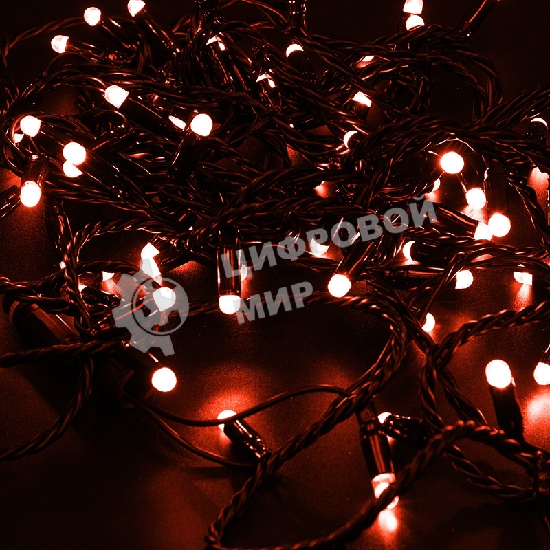 Гирлянда Neon-night Нить 10м, постоянное свечение, черный ПВХ, 230В, красный