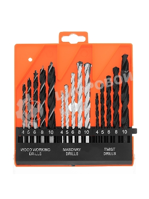 Набор сверл по бетону, металлу, дереву Sparta 4-5-6-8-10 мм, 15 шт. пласт. бокс, цилин. хвостовик