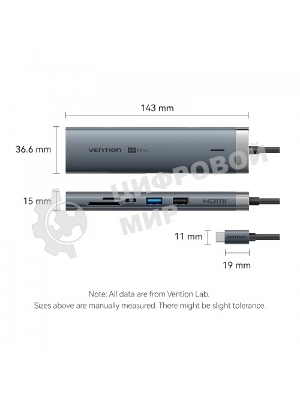 Мультифункциональный хаб Vention USB-C 9 в 1, шт.