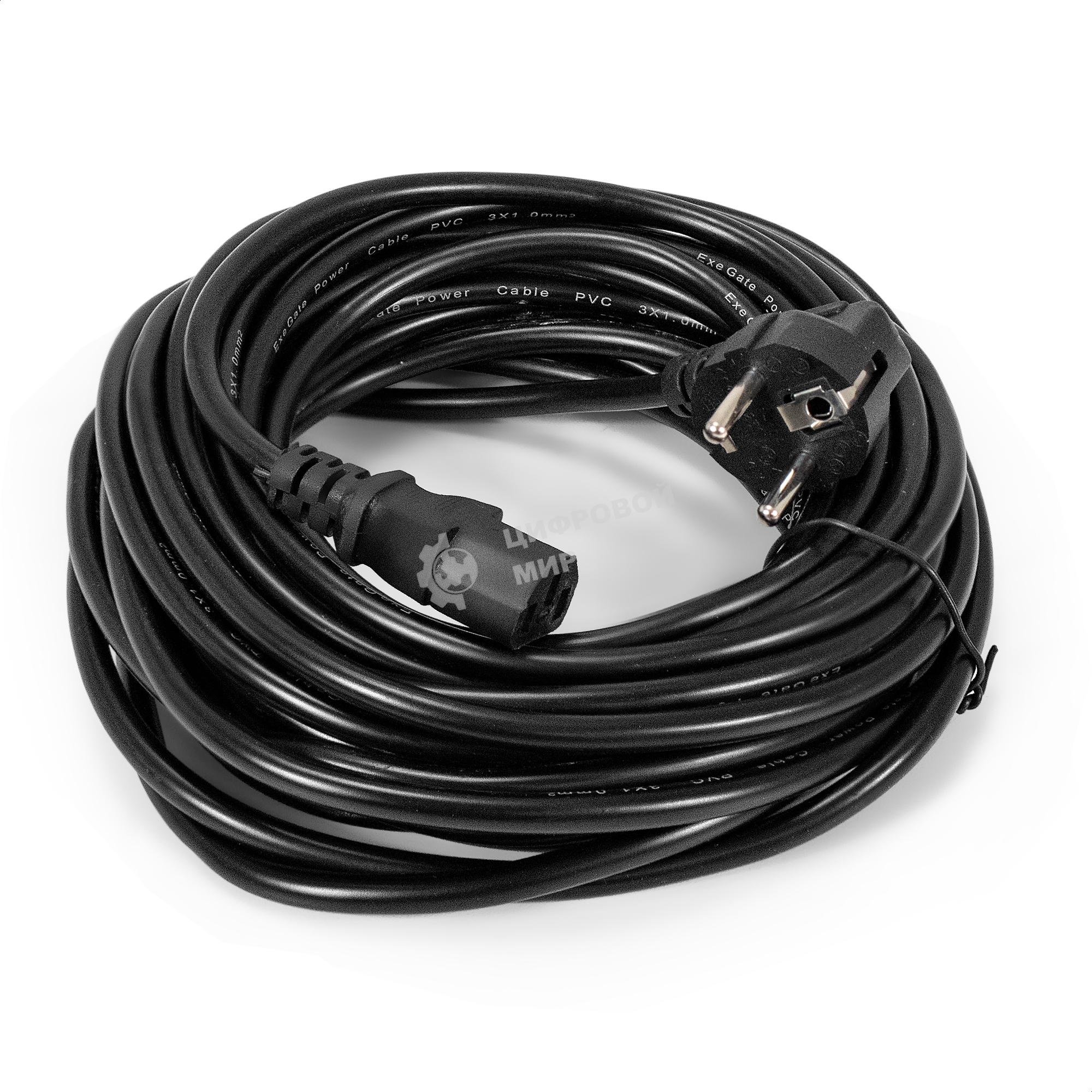 Кабель питания ExeGate Special PC-10S (Евровилка угловая Schuko->C13, 3*1.0мм2, CCA, черный, 10 м)
