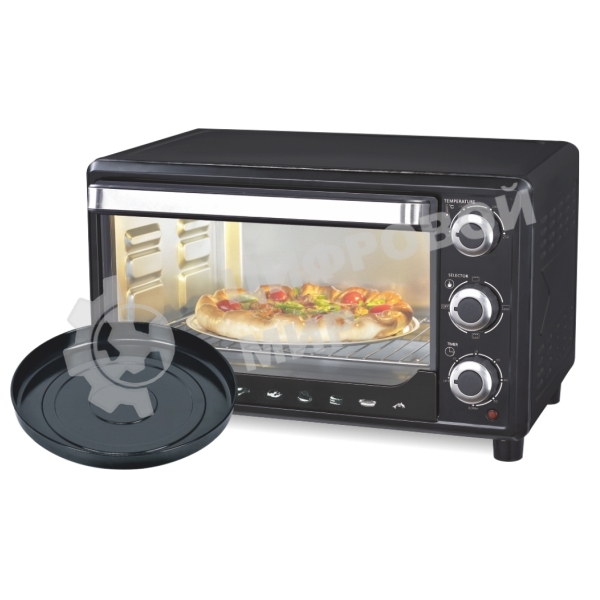 Мини-печь Sakura SA-7002BP 48л, духовка 2000Вт, механ.управление, 3 режима работы духовки (верх, низ, верх+низ), таймер на 60 минут, регулировка температуры духовки, комплектация - металлическая решетка, противень, форма круглая для выпечки (300х50 мм), ухват. чёрный.