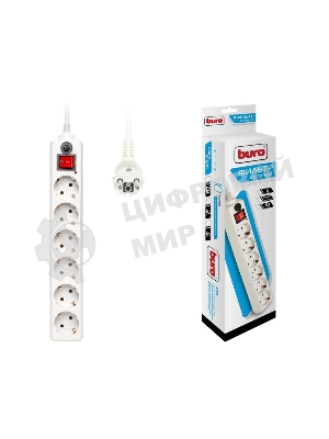 Сетевой фильтр Buro Сетевой фильтр, 6 розеток, 3 метра, белый