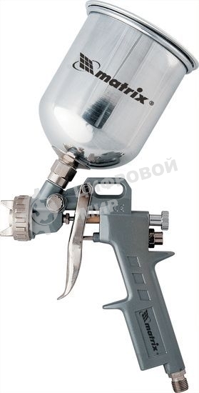 Краскопульт пневматический Matrix краскораспылитель пневмат. с верхним бачком v=1.0л + сопла