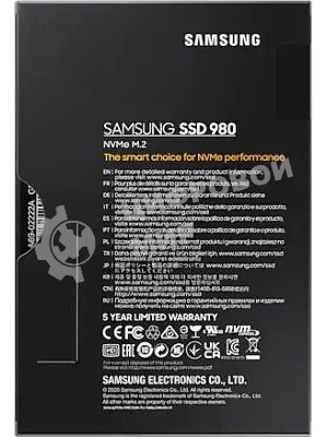 Накопитель SSD Samsung 980, 1000Gb, PCIe 3.0 x4, M.2 2280, NVMe, R/W 3500/3000