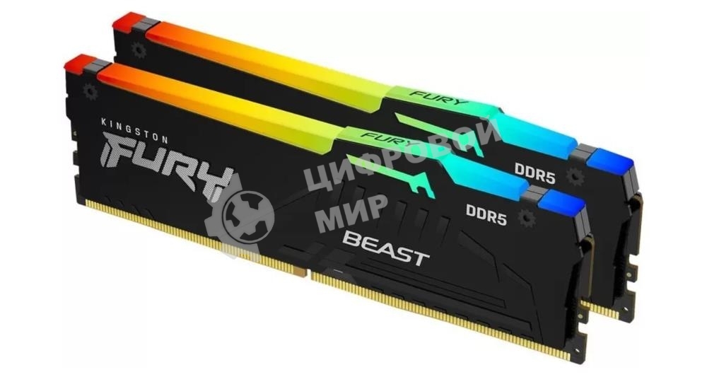 Оперативная память Kingston Fury Beast, DDR5, 32Gb (2x16Gb), 5600MHz, CL40, DIMM, с радиаторами, RGB, черный
