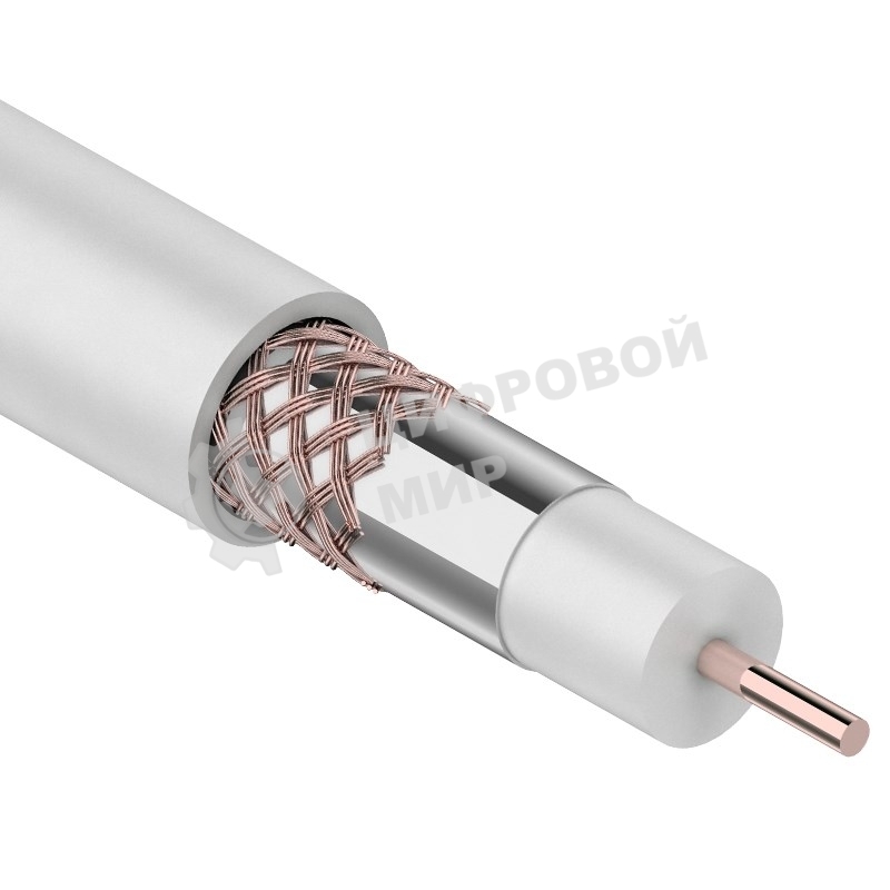 Кабель коаксиальный Rexant RG-6U+Cu, 75 Ом, Cu/Al/Cu, 64%, бухта 305 м, белый