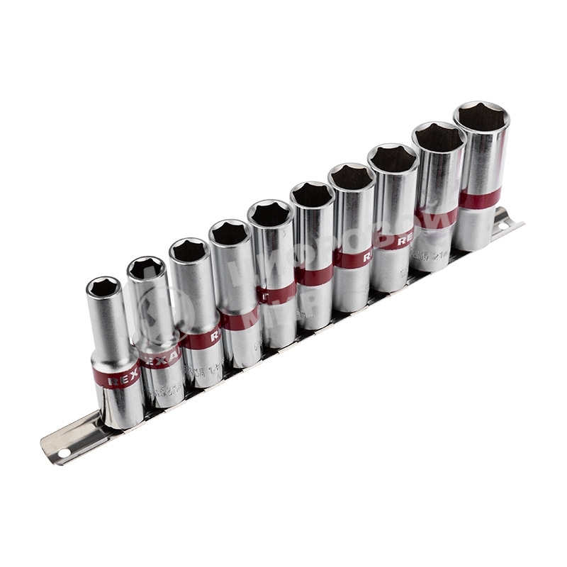 Набор удлиненных торцевых головок Rexant 1/2, шестигранные, CrV, 10 шт., 10-22 мм