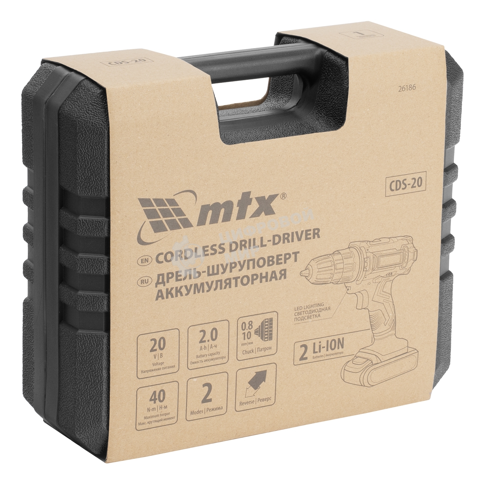 Дрель-шуруповерт MTX CDS-20, 20 В, 2 Ач, 40 Нм, щеточный