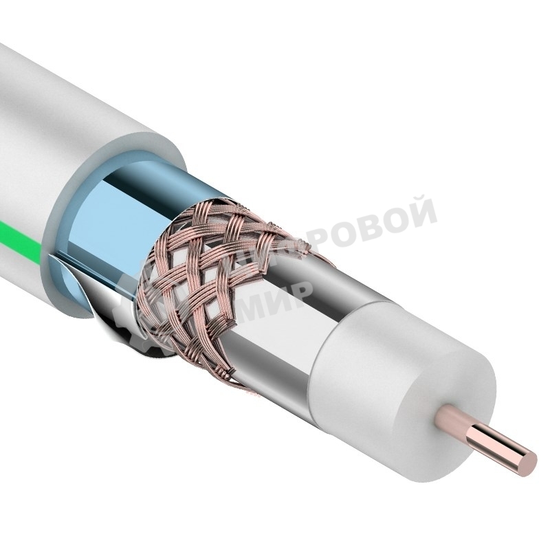 Кабель коаксиальный Rexant RG-6U+Cu, 75 Ом, Cu/Al/Cu/Al, 90%, две фольги, бухта 100 м, белый