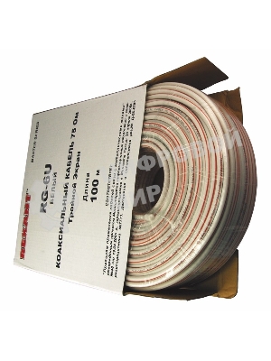 Кабель коаксиальный Rexant RG-6U+Cu, 75 Ом, Cu/Al/Cu/Al, 90%, две фольги, бухта 100 м, белый