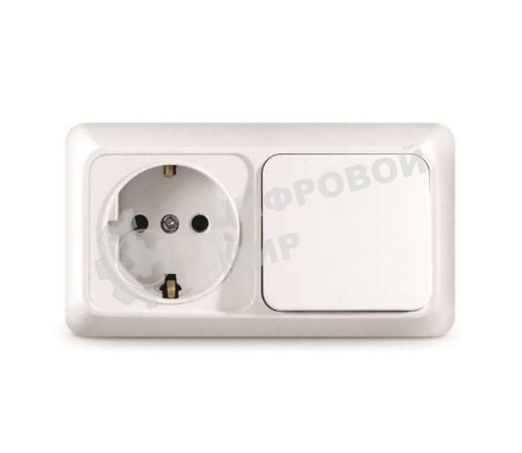 Блок ОП Олимп 1-кл. вык.+ роз. с заземл. горизонт. бел. UNIVersal О0032