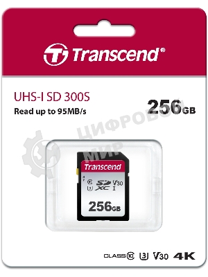 Флеш карта SD 256Gb Transcend SDXC Class 10 UHS-I U3, V30, TLC, Silver