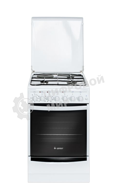Плита комбинированная Gefest ПГЭ 5112-02 белый, конфорок 3 газовых и 1 электрическая, духовка 55 л, 50 см x 85 см x 58.5 см