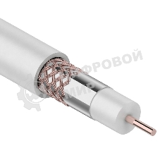 Кабель коаксиальный Rexant RG-6U+Cu, 75 Ом, Cu/Al/Cu, 64%, бухта 100 м, белый