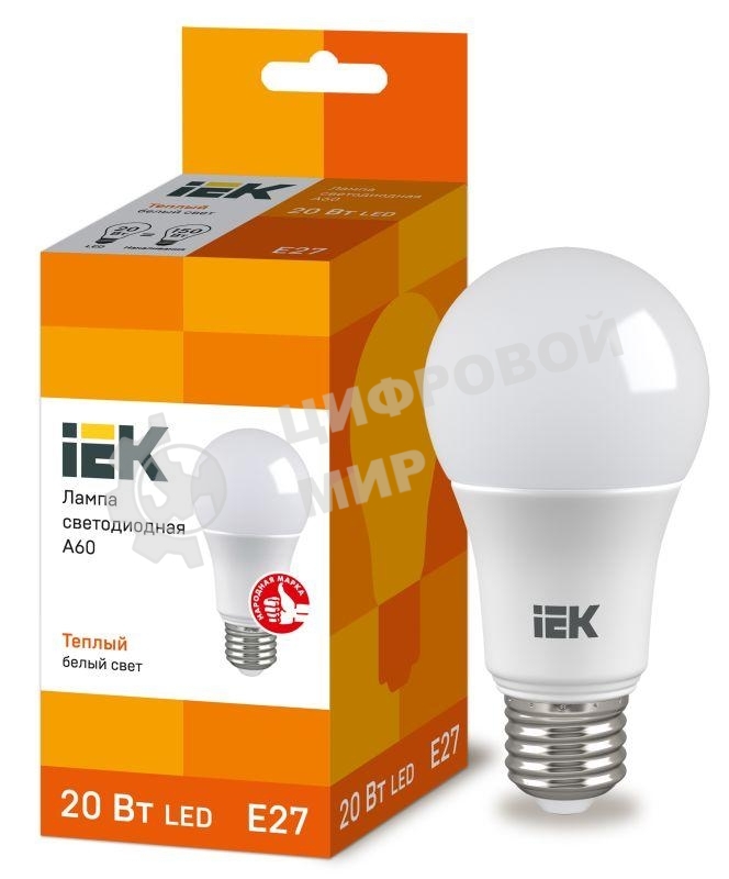 Лампа cветодиодная IEK LLE-A60-20-230-30-E27 ECO A60 шар 20Вт 230В 3000К E27 IEK