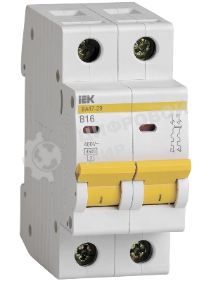 Выключатель автоматический модульный 2п B 16А 4.5кА ВА47-29 IEK MVA20-2-016-B