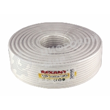 Кабель коаксиальный Rexant RG-6U+Cu, 75 Ом, Cu/Al/Cu, 64%, бухта 100 м, белый
