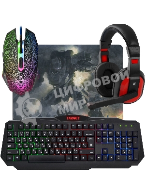 Комплект клавиатура+мышь Defender Target MKP-350 проводной, USB, 3200 DPI, чёрный/красный