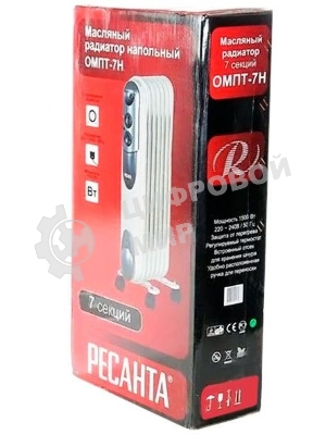 Обогреватель масляный Ресанта ОМПТ-7Н (7 секций) белый, 1500 Вт, 15 м2, термостат 67/3/3