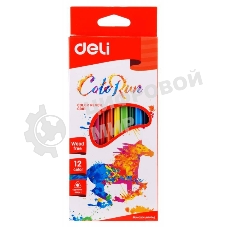 Карандаши цветные Deli EC00100 трехгранные пластик 12 цветов, коробка с европодвесом