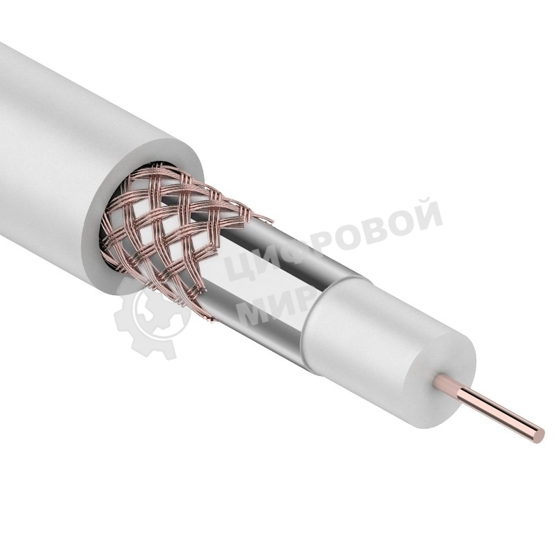 Кабель коаксиальный Rexant RG-59U+Cu, 75 Ом, Cu/Al/Cu, 64%, бухта 100 м, белый