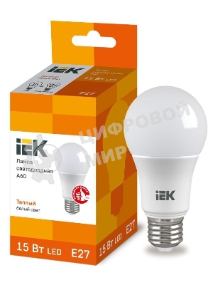 Лампа cветодиодная IEK LLE-A60-15-230-30-E27 ECO A60 шар 15Вт 230В 3000К E27