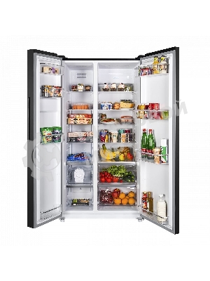 Холодильник Maunfeld MFF177NFSB черный глянц. двухкамерный 263/170л морозилка сбоку, No Frost, Side by Side