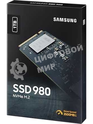 Накопитель SSD Samsung 980, 1000Gb, PCIe 3.0 x4, M.2 2280, NVMe, R/W 3500/3000