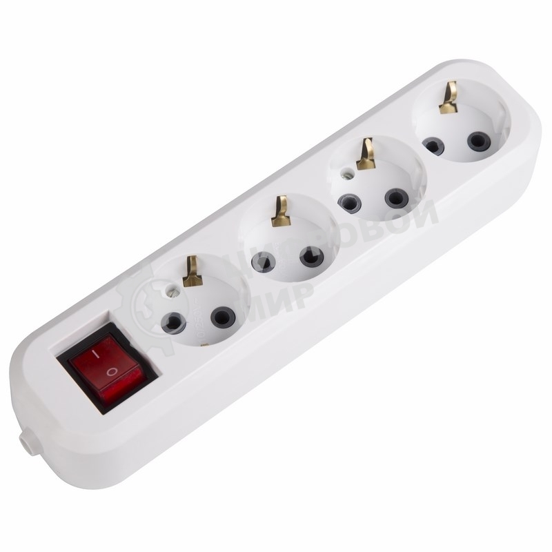 Колодка 4 гнезда Rexant с кнопкой c заземлением