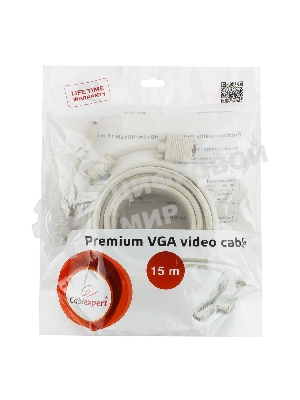 Кабель Gembird/Cablexpert VGA Premium,15M/15M,15м, тройн. экран,феррит. кольца,пакет