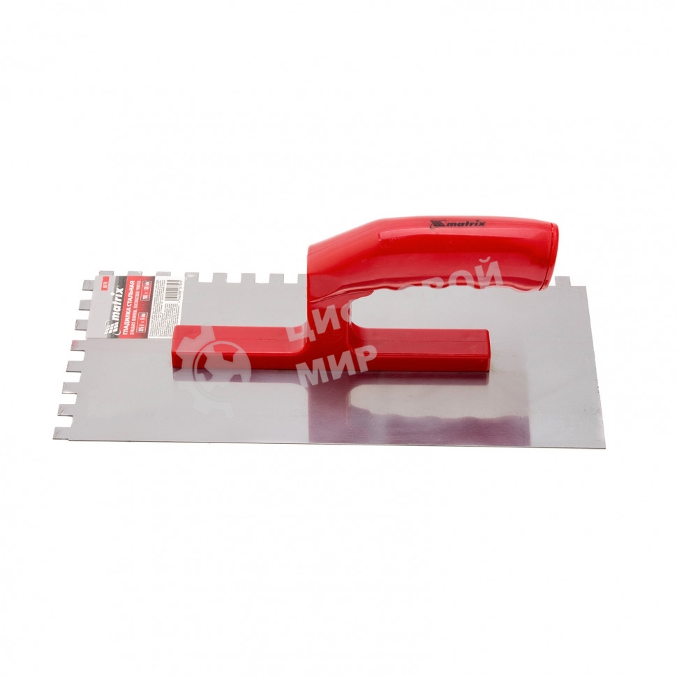 Гладилка Matrix стальная, 280 х 130 мм, зеркальная полировка, пластмас. ручка, зуб 10 х 10 мм