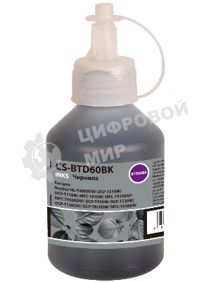 Чернила Cactus CS-BTD60BK черный 108мл для Brother HL-T4000DW, DCP-T510W, DCP-T710W, MFC-T810W, MFC-T910DW, MFC-T4500DW, DCP-T420W, DCP-T520W, DCP-T720DW, DCP-T820DW, MFC-T920DW
