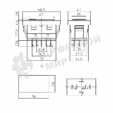 Выключатель (стеклоподъемника) Rexant клавишный 12V 20А (6с) (ON)-OFF-(ON) черный с подсветкой и проводом