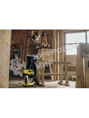 Строительный пылесос Karcher WD 3 P S V-17/4/20 желтый, 1000 Вт, уборка сухая/сбор воды, пылесборник мешок/контейнер, 17 л
