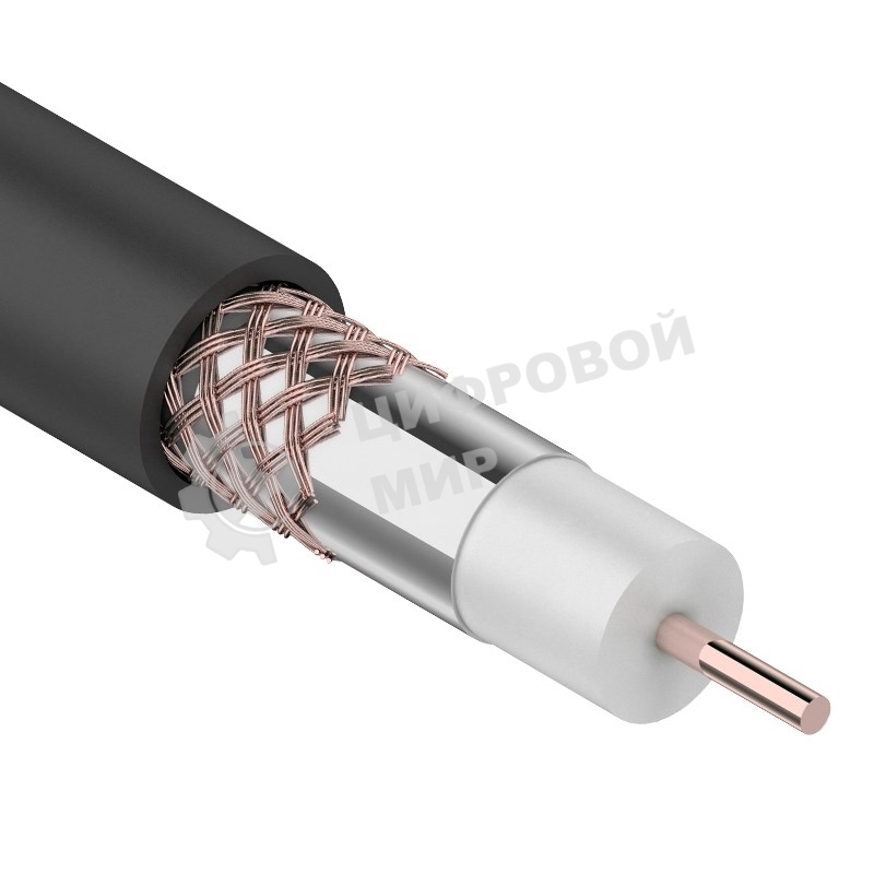 Кабель коаксиальный Rexant RG-6U+Cu, 75 Ом, Cu/Al/Cu, 64%, бухта 100 м, черный OUTDOOR