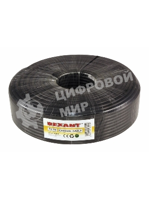 Кабель коаксиальный Rexant RG-6U+Cu, 75 Ом, Cu/Al/Cu, 64%, бухта 100 м, черный OUTDOOR